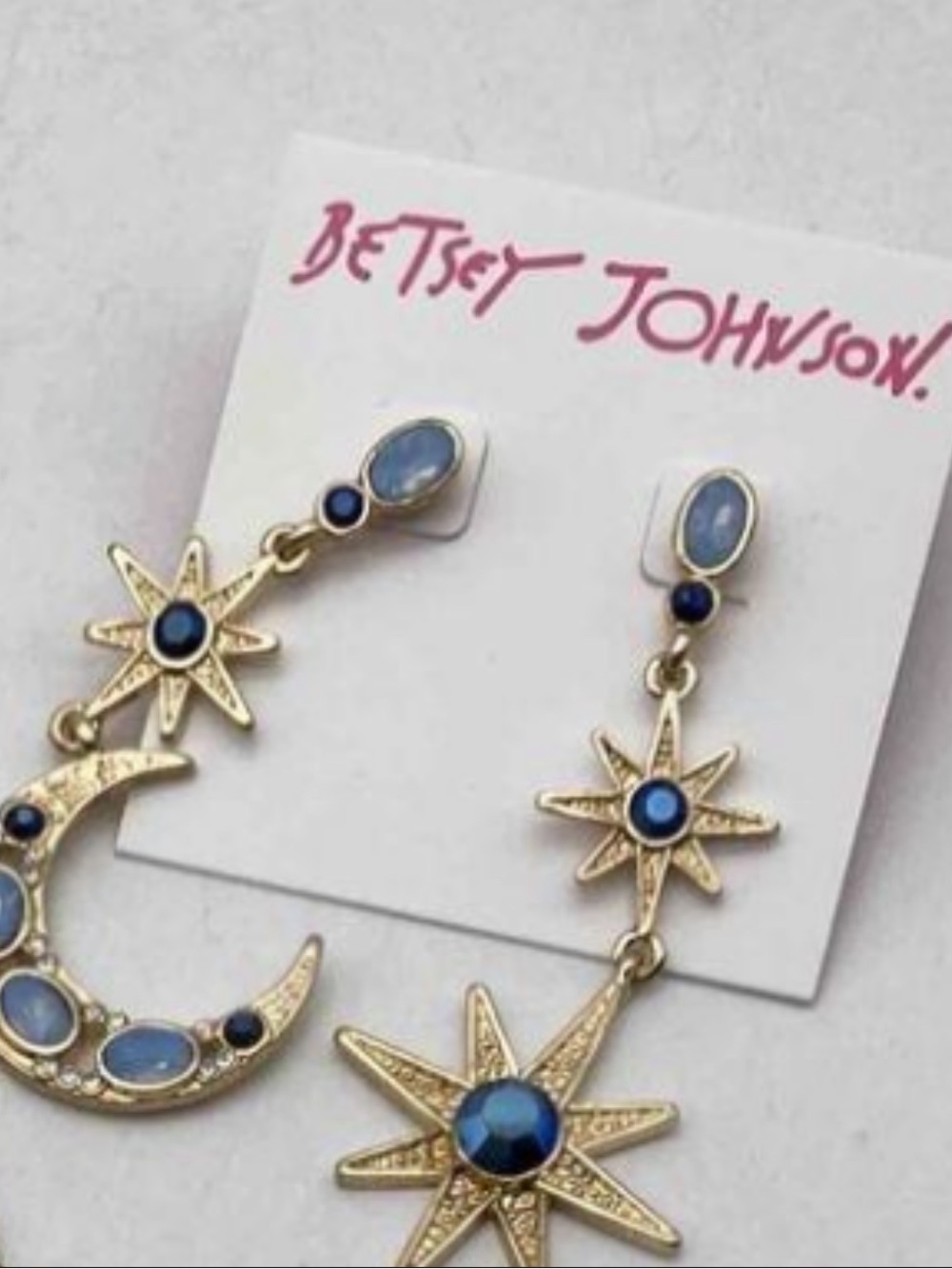 Betsey Johnson Blue Celestial Moon & Star Drop Earrings